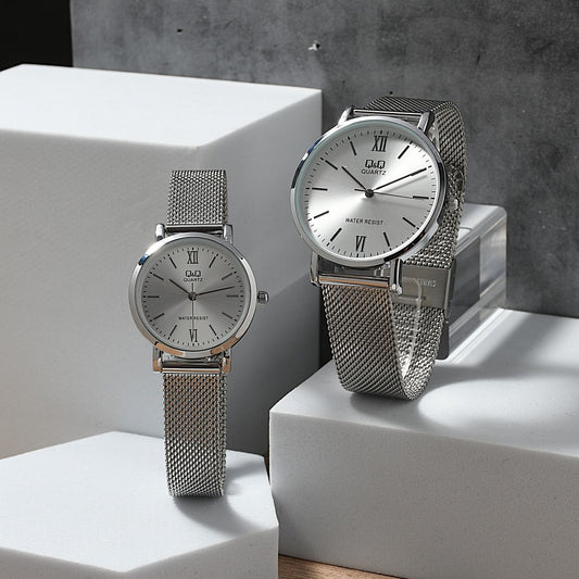 Reloj para Parejas Original Q&Q Dúo Pulso Malla en Acero